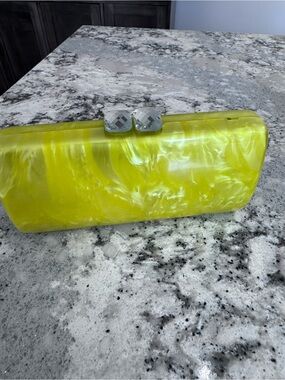 Yellow Marbled Acrylic Clutch with Crystal Toggle